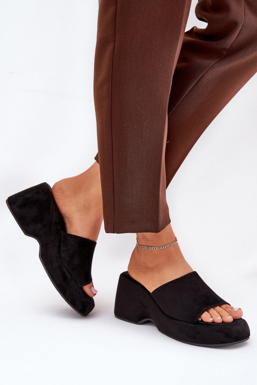 Eko Moteriškos zomšinės šlepetės su platforma I Koturnie Juodos spalvos Afisal