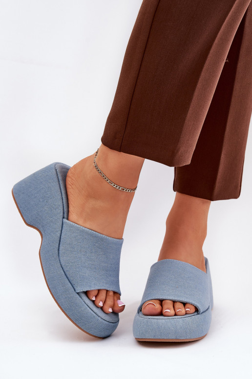  Moteriškos šlepetės su platforma I Koturnie Džinso medžiagos Afisal