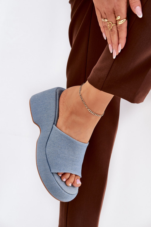  Moteriškos šlepetės su platforma I Koturnie Džinso medžiagos Afisal