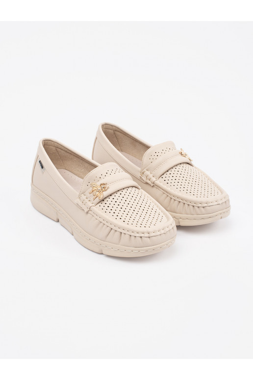 smėlio spalvos mokasinai  z przypinką