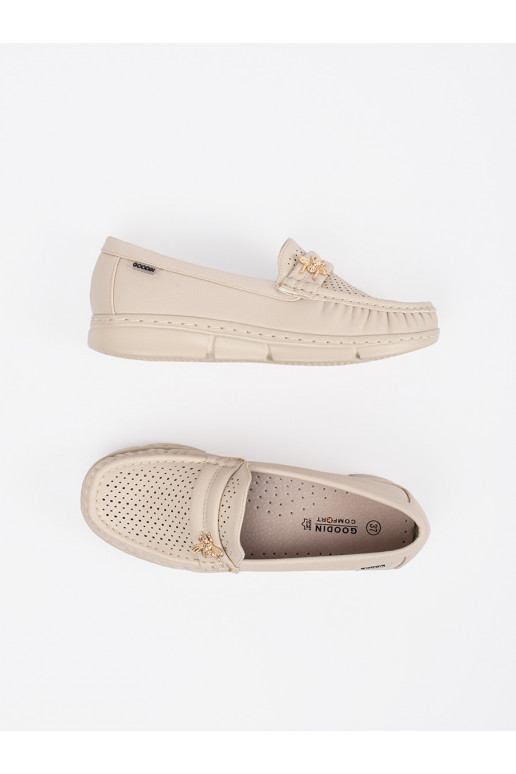 smėlio spalvos mokasinai  z przypinką
