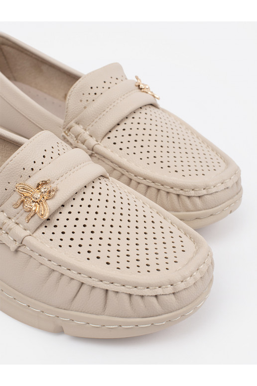 smėlio spalvos mokasinai  z przypinką