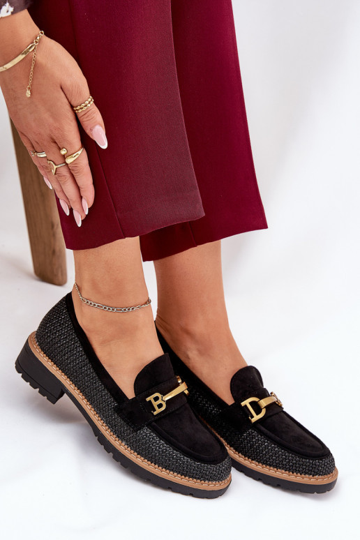 moteriški mokasinai  I aukso spalvosm Detalem Juodos spalvos Seffolia