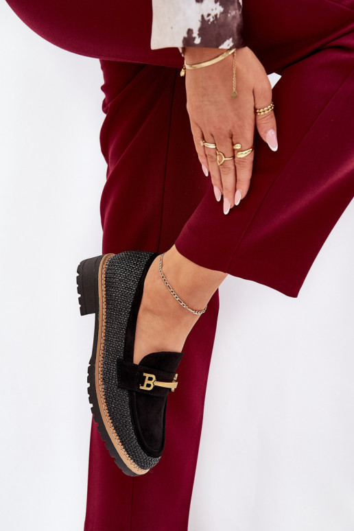 moteriški mokasinai  I aukso spalvosm Detalem Juodos spalvos Seffolia