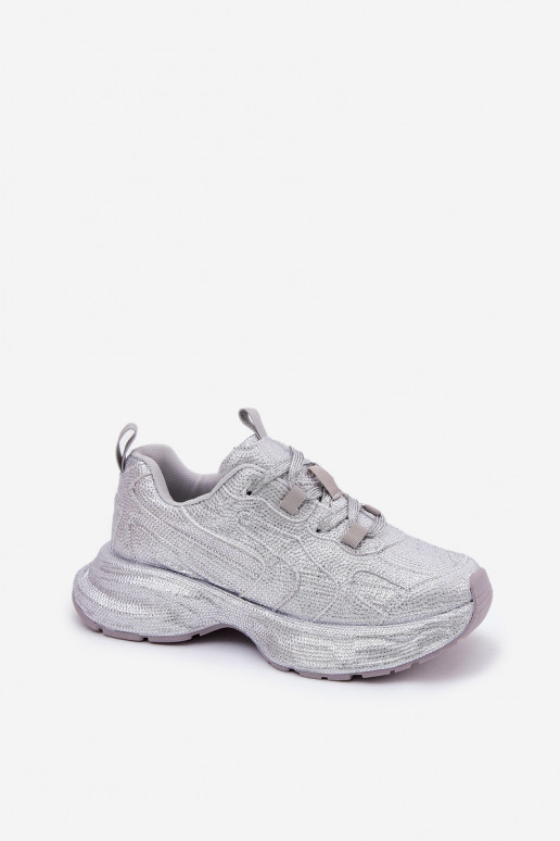 Moteriški dekoruoti sneakers sidabro spalvos