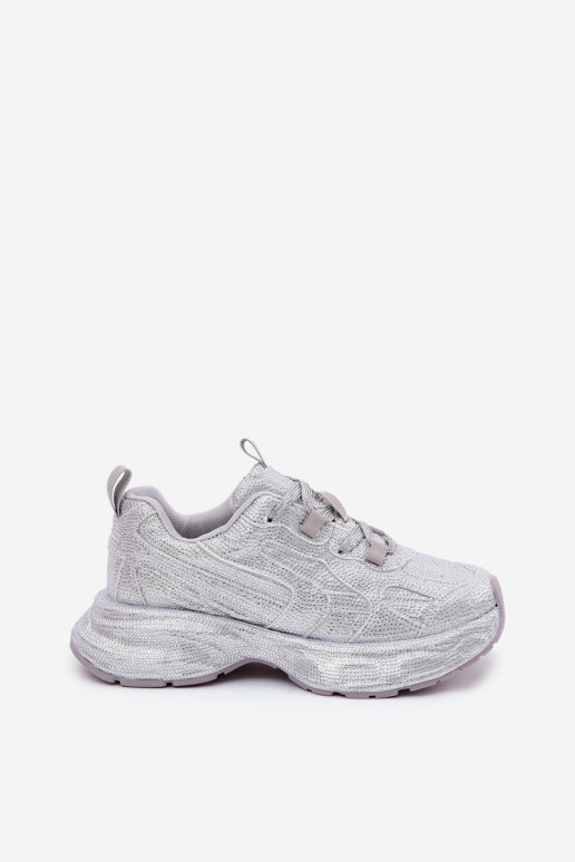 Moteriški dekoruoti sneakers sidabro spalvos