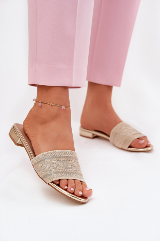 Moteriškos šlepetės su plačiais kulniukais aukso spalvos Fexxy