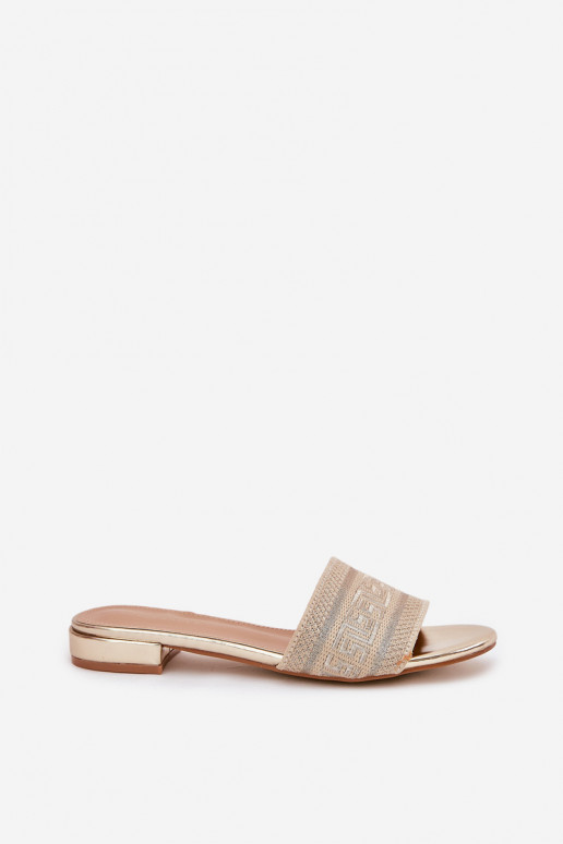 Moteriškos šlepetės su plačiais kulniukais aukso spalvos Fexxy