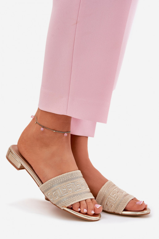 Moteriškos šlepetės su plačiais kulniukais aukso spalvos Fexxy