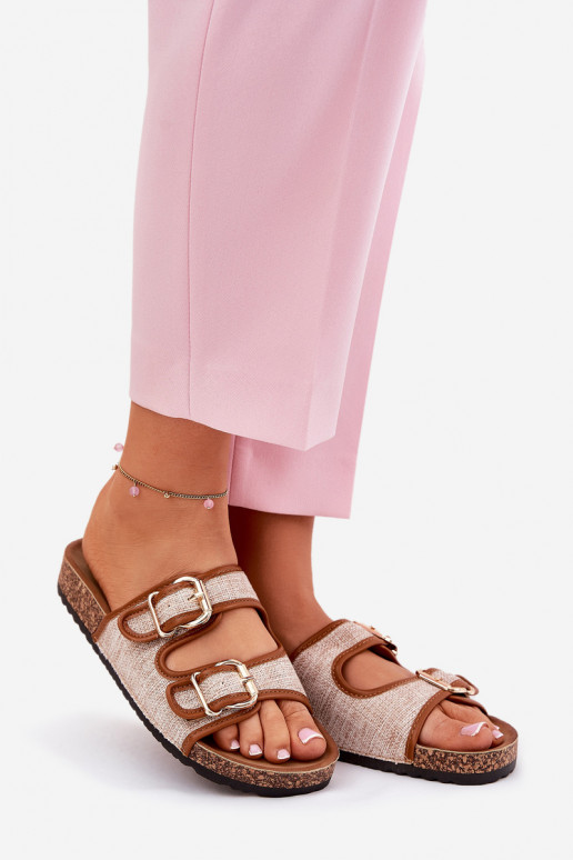  Moteriškos šlepetės su platforma su sagtimis rudos spalvos Osoffe