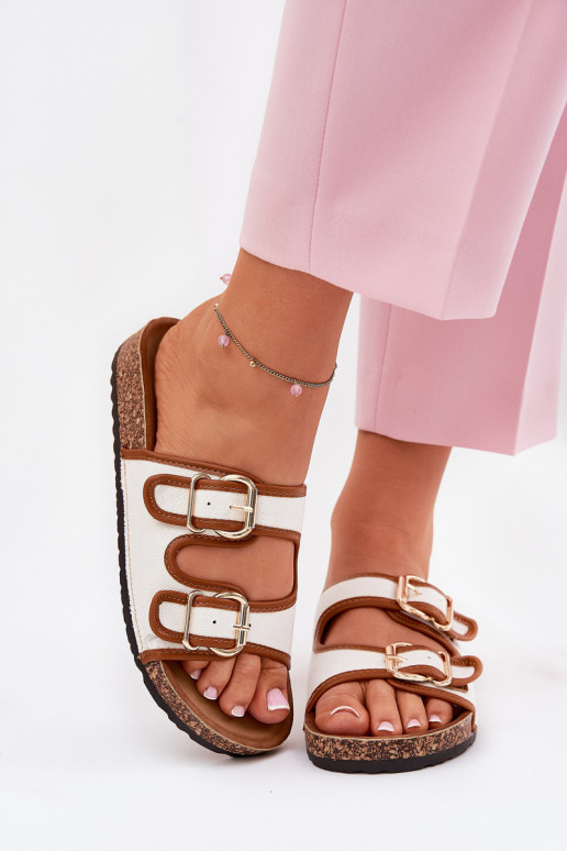  Moteriškos šlepetės su platforma su sagtimis baltos spalvos Osoffe