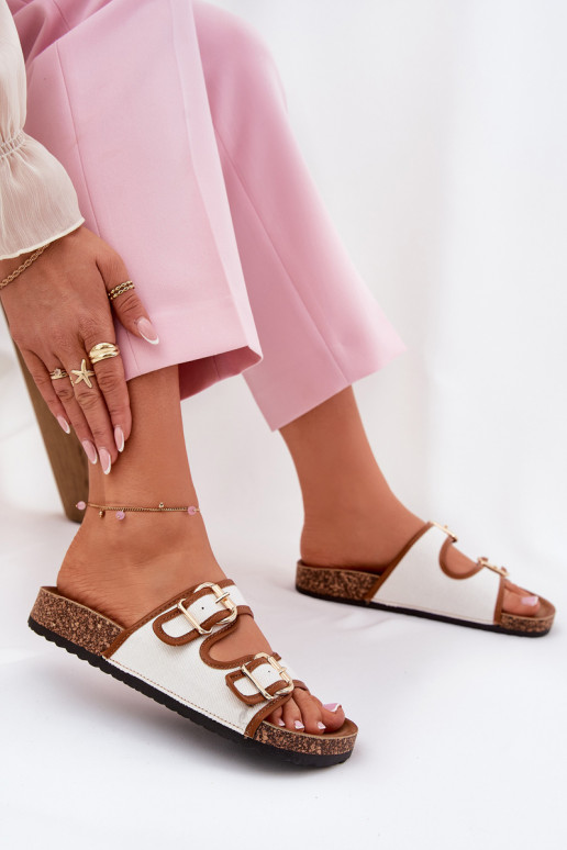  Moteriškos šlepetės su platforma su sagtimis baltos spalvos Osoffe