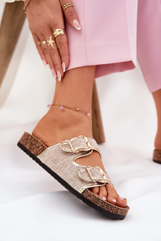  Moteriškos šlepetės su platforma su sagtimis aukso spalvos Osoffe