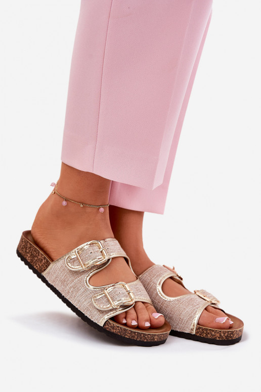  Moteriškos šlepetės su platforma su sagtimis aukso spalvos Osoffe