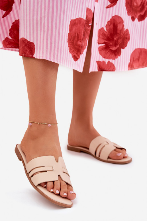 Moteriškos šlepetės su plačiais kulniukais Eko   smėlio spalvos Ecapus