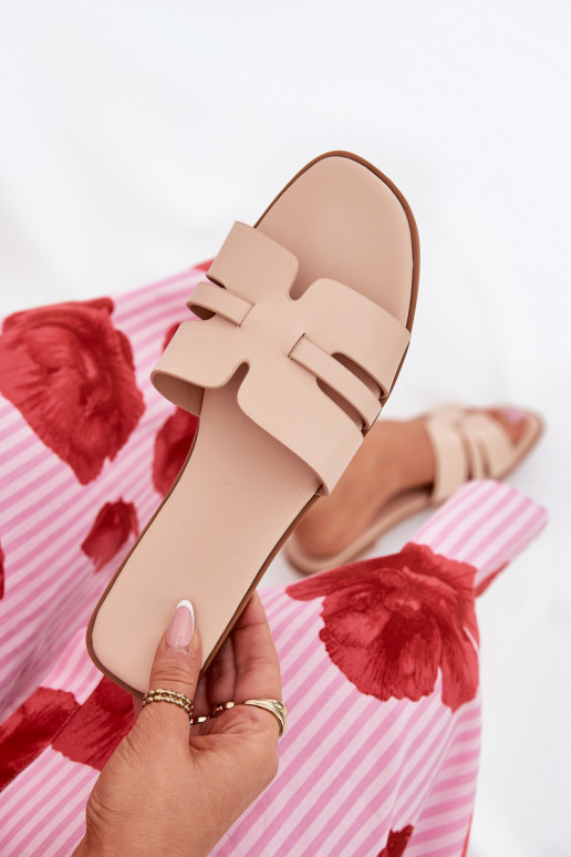 Moteriškos šlepetės su plačiais kulniukais Eko   smėlio spalvos Ecapus