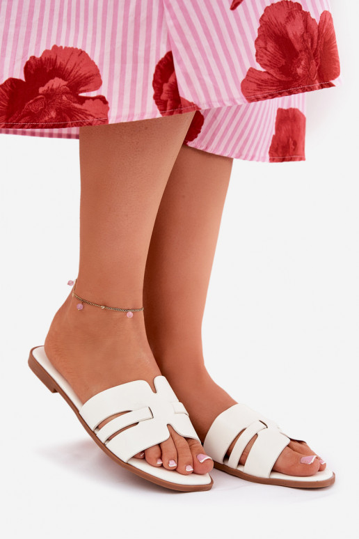 Moteriškos šlepetės su plačiais kulniukais Eko   baltos spalvos Ecapus