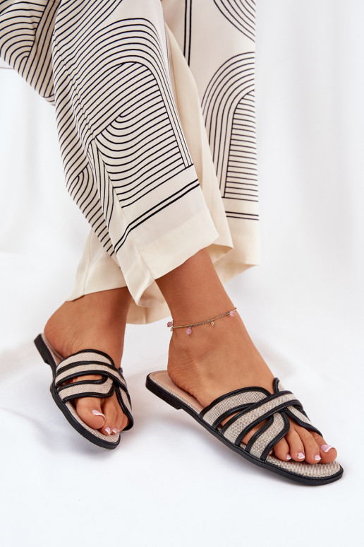  Šlepetės  smėlio spalvos-Juodos spalvos Scazze