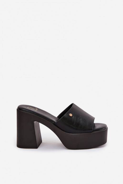  Šlepetės iš eko odos su kulniukais ir platforma Juodos spalvos Tamirella