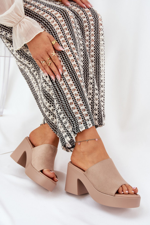 Moteriškos šlepetės su kulniukais ir platforma chaki spalvos Omeisa