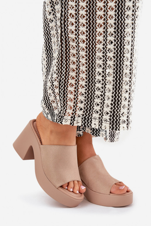 Moteriškos šlepetės su kulniukais ir platforma chaki spalvos Omeisa