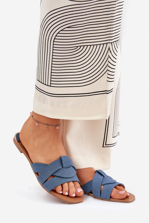 lygiapadžiai Moteriškos šlepetės Z Przeplatającymi Się Paskami Džinso medžiagos Selaenor