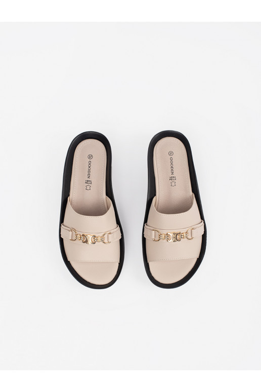 smėlio spalvos Šlepetės   su grandinėle