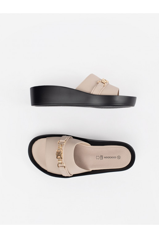 smėlio spalvos Šlepetės   su grandinėle