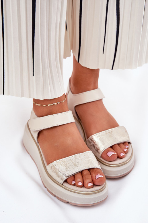 Moteriškos basutės  Platformie I Koturnie su lipniais užsegimais S.Barski LR51-543 aukso spalvos