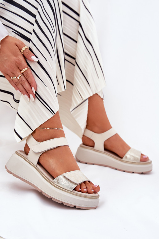 Moteriškos basutės  Platformie I Koturnie su lipniais užsegimais S.Barski LR51-543 aukso spalvos