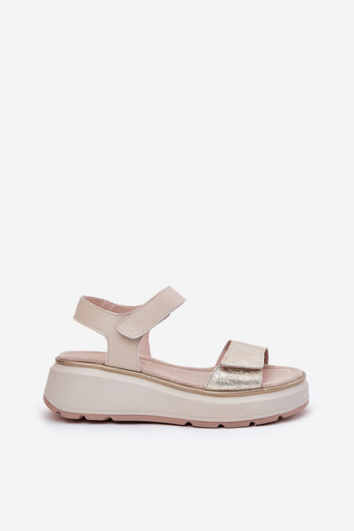 Moteriškos basutės  Platformie I Koturnie su lipniais užsegimais S.Barski LR51-543 aukso spalvos