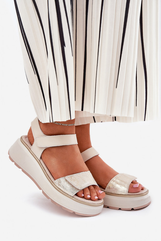 Moteriškos basutės  Platformie I Koturnie su lipniais užsegimais S.Barski LR51-543 aukso spalvos