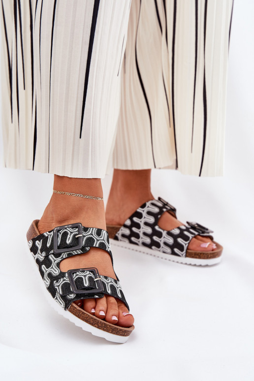 Moteriškos šlepetės su sagtimis  S.Barski RB51-006 Juodos spalvos