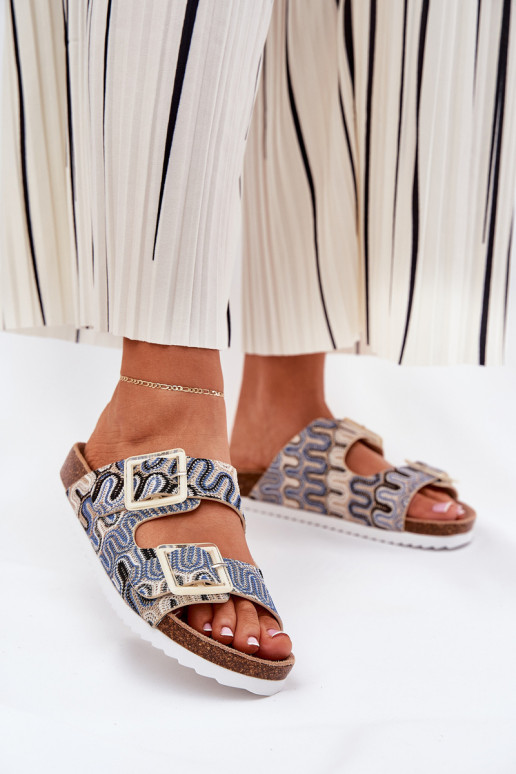 Moteriškos šlepetės su sagtimis  S.Barski RB51-006 smėlio spalvos