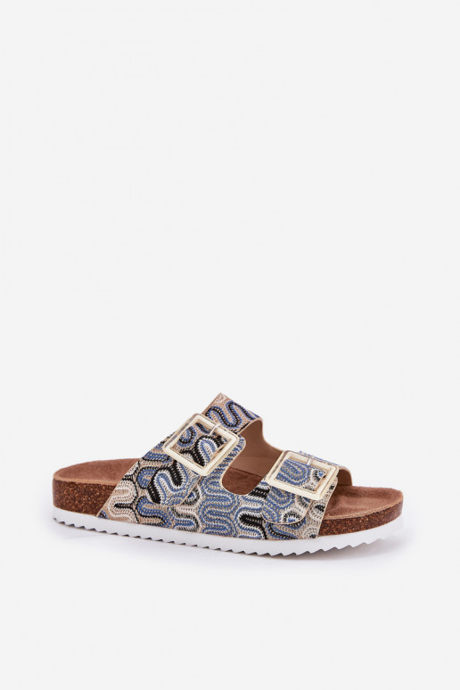 Moteriškos šlepetės su sagtimis ir blizgučiais S.Barski RB51-006 smėlinės