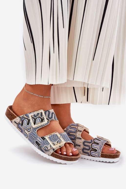 Moteriškos šlepetės su sagtimis  S.Barski RB51-006 smėlio spalvos