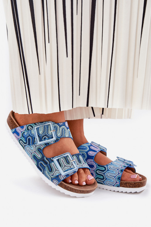 Moteriškos šlepetės su sagtimis  S.Barski RB51-006 mėlynos spalvos