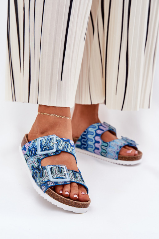 Moteriškos šlepetės su sagtimis  S.Barski RB51-006 mėlynos spalvos