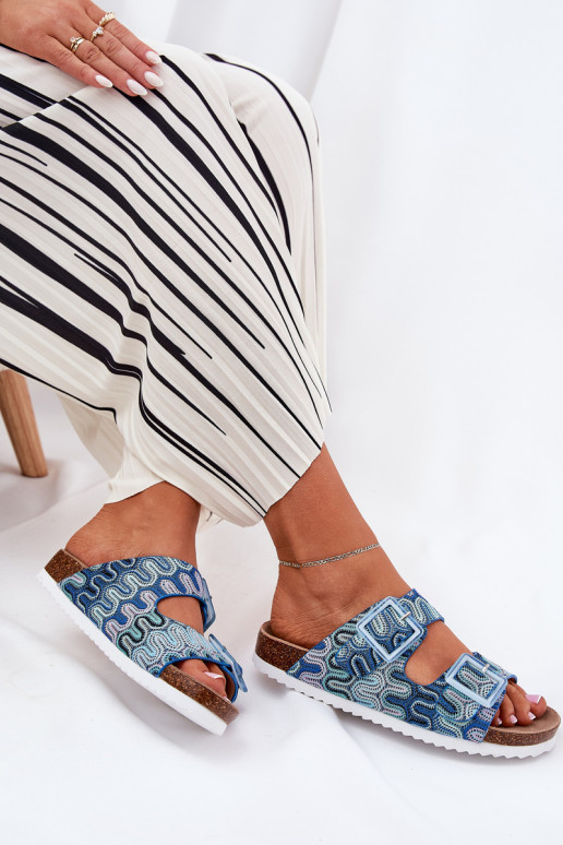 Moteriškos šlepetės su sagtimis  S.Barski RB51-006 mėlynos spalvos