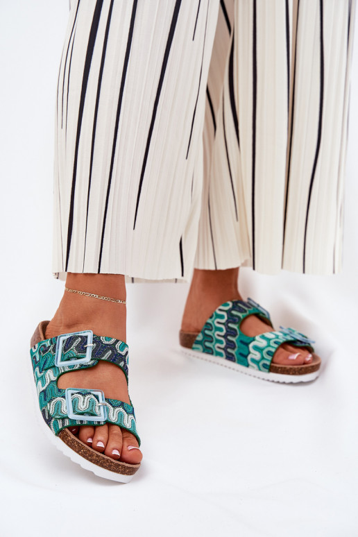 Moteriškos šlepetės su sagtimis  S.Barski RB51-006 žalios spalvos