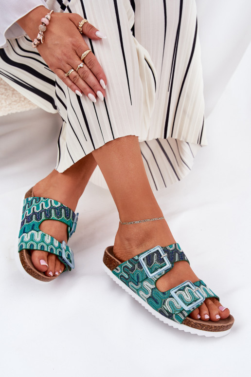 Moteriškos šlepetės su sagtimis  S.Barski RB51-006 žalios spalvos