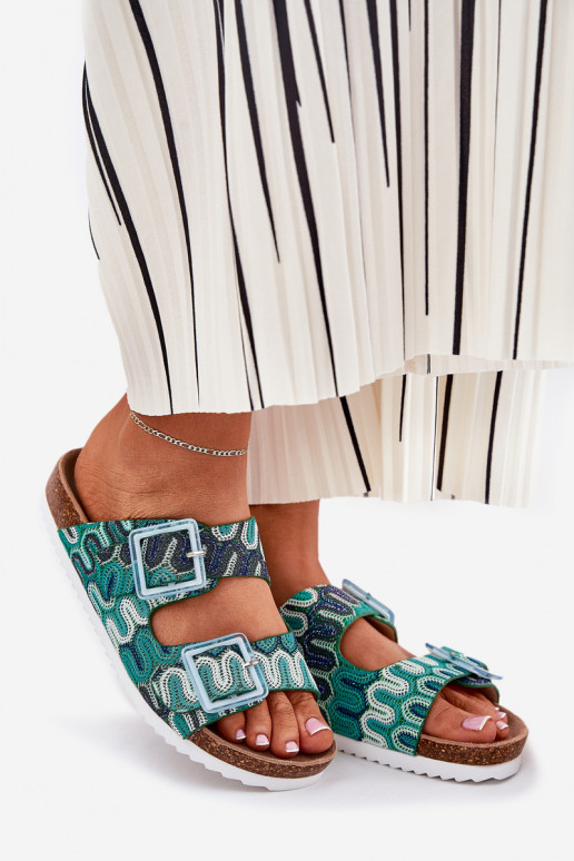 Moteriškos šlepetės su sagtimis  S.Barski RB51-006 žalios spalvos