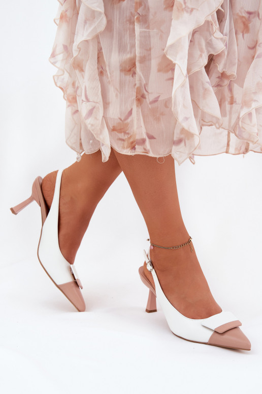 Elegantiško stiliaus aukštakulniai bateliai su ornamentais Eko   baltos spalvos Ottoles