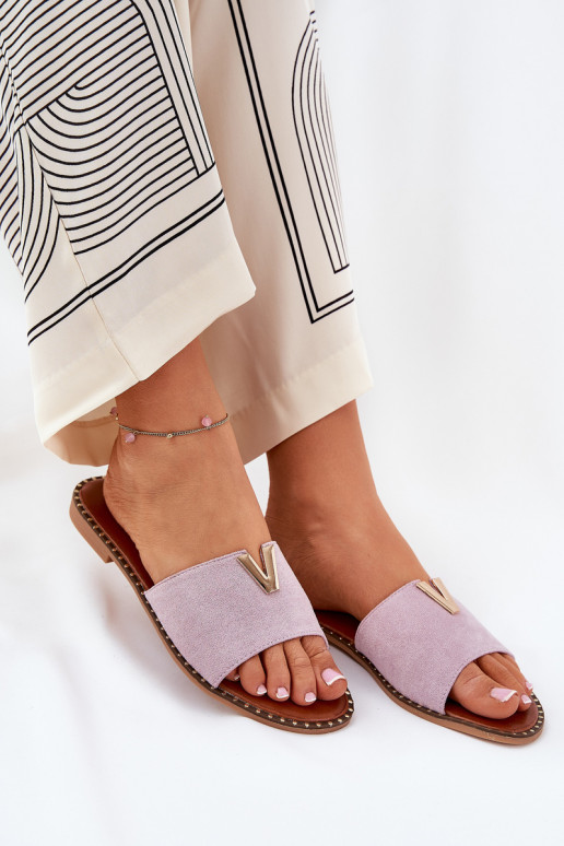 Moteriškos šlepetės su plačiais kulniukais  Detalami Violetinės spalvos Saliena