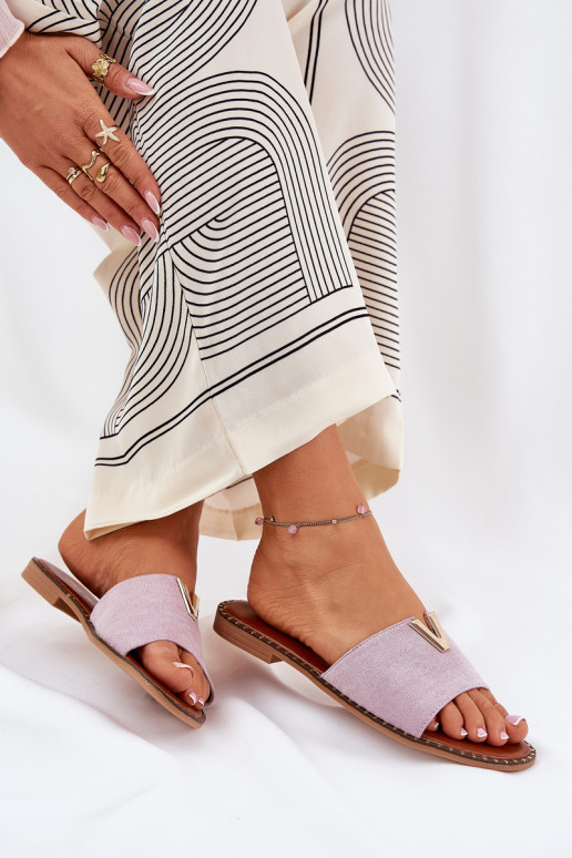 Moteriškos šlepetės su plačiais kulniukais  Detalami Violetinės spalvos Saliena