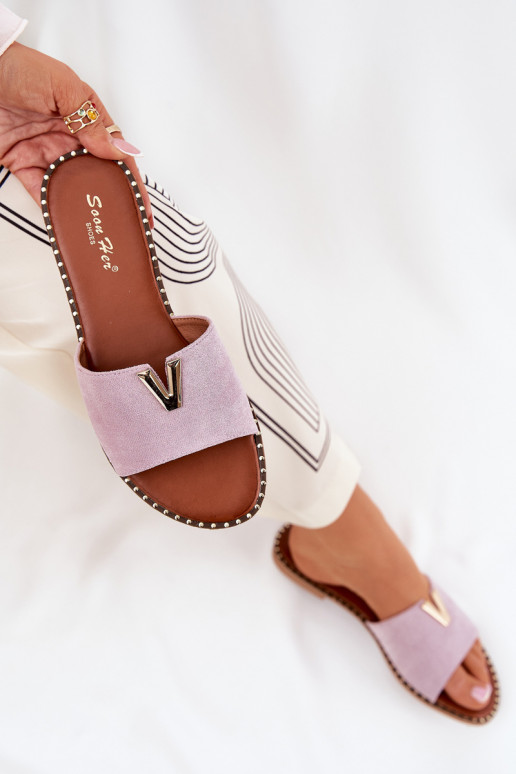 Moteriškos šlepetės su plačiais kulniukais  Detalami Violetinės spalvos Saliena