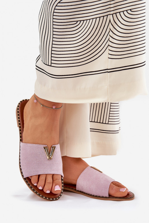 Moteriškos šlepetės su plačiais kulniukais  Detalami Violetinės spalvos Saliena