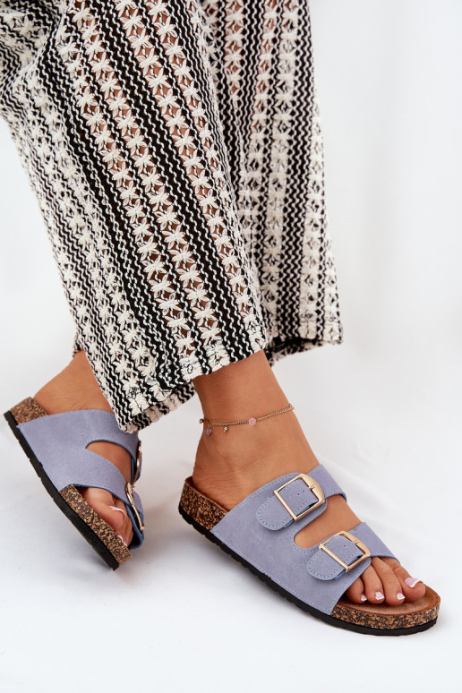 Moteriškos šlepetės su platforma Ze aukso spalvosmi su sagtimismi mėlynos spalvos Lisavionea