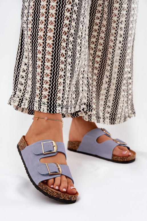 Moteriškos šlepetės su platforma Ze aukso spalvosmi su sagtimismi mėlynos spalvos Lisavionea