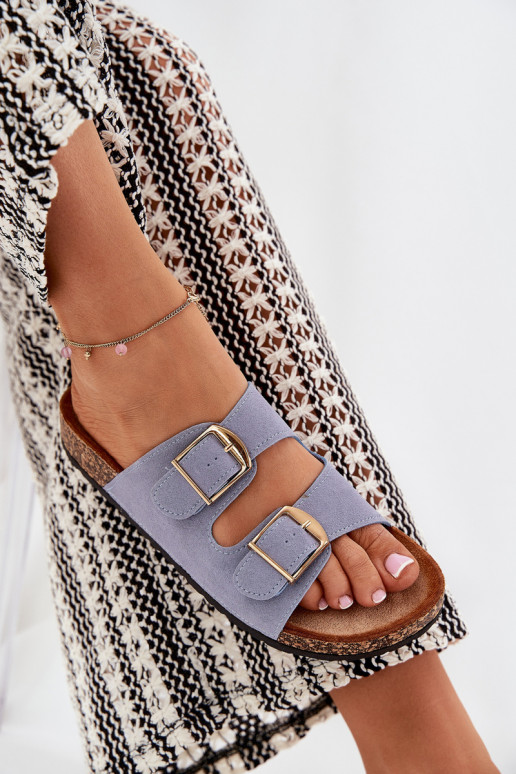 Moteriškos šlepetės su platforma Ze aukso spalvosmi su sagtimismi mėlynos spalvos Lisavionea